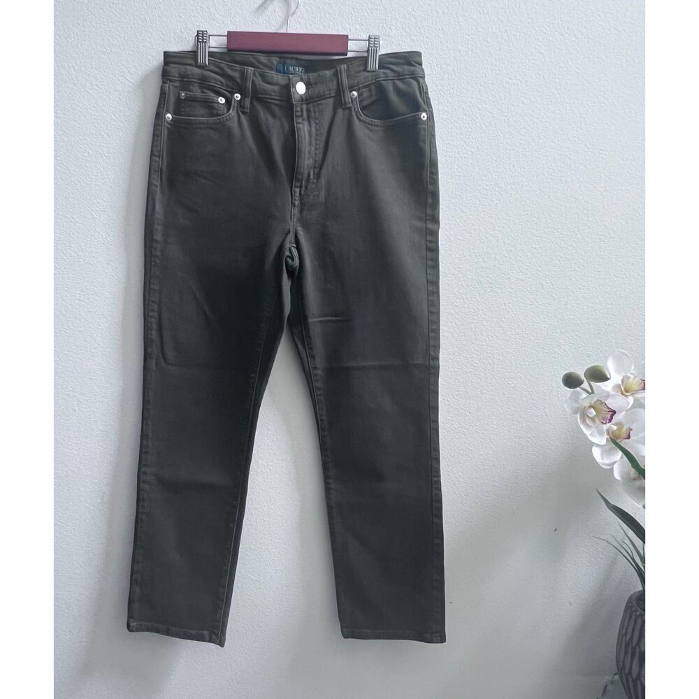 LAUREN Ralph Lauren High- Rise Straight Leg Stretch Forest Green Women's Jeans 8